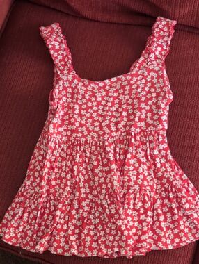 SO Red Floral Ruffle Tank